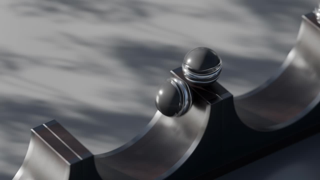 공과 금속 요소를 가진 추상적인 기하학적 구성