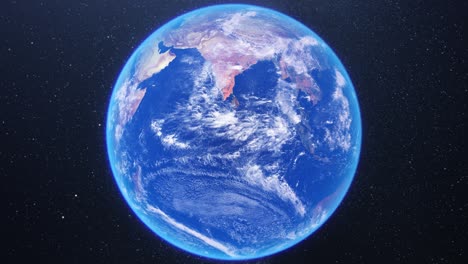 Planeta-Tierra-Azul-Girando-Sobre-El-Fondo-Del-Espacio-Nocturno-Estrellado