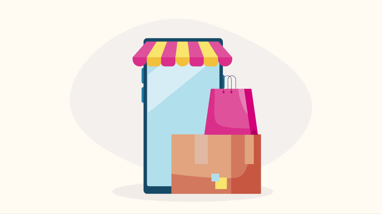 전자상거래 기술 애니메이션을 가진 스마트폰