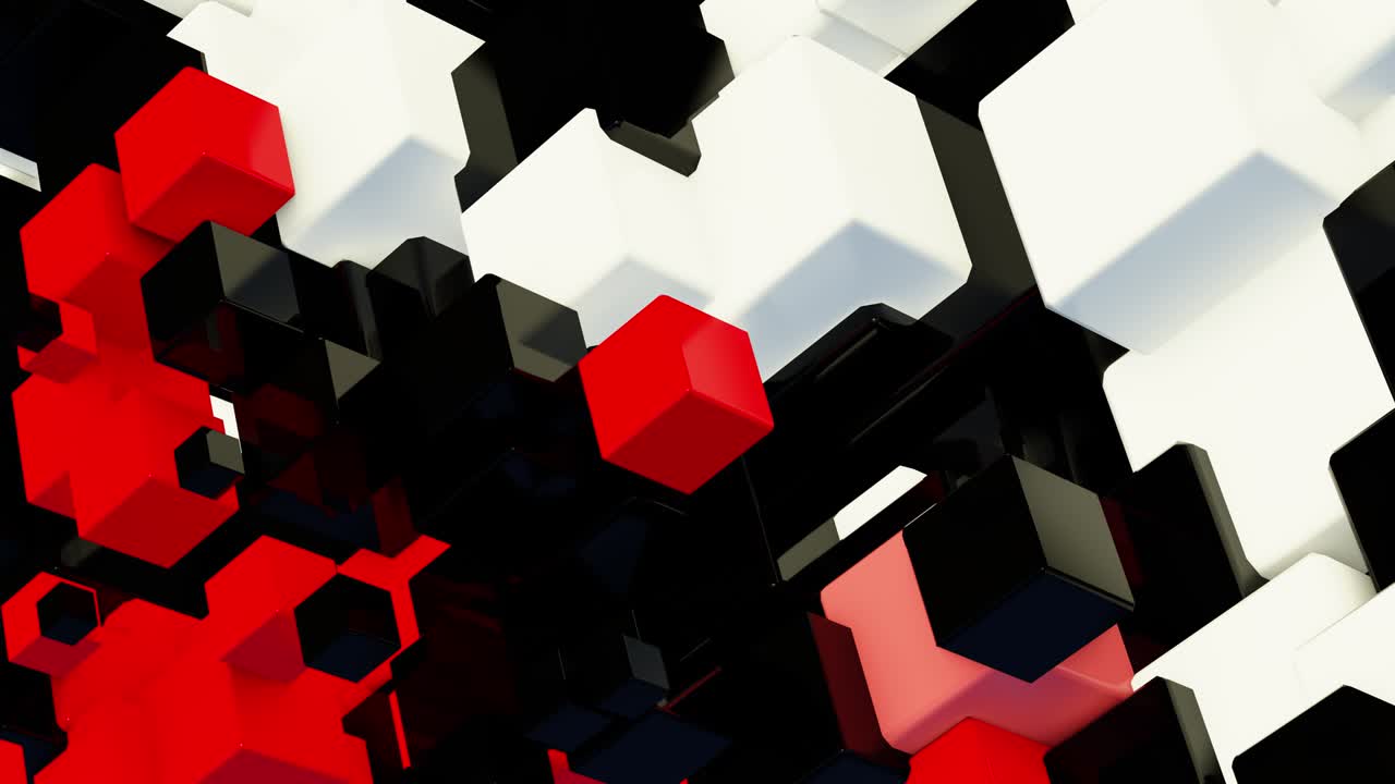 moviéndose en el espacio de cubos, color rojo, blanco, negro. animación de bucle vj para sus hermosos videos. ¡te deseo creatividad exitosa!