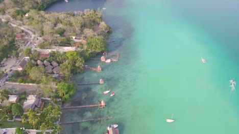 Beautiful-scenery-of-Lagoon-of-Seven-Colors-in-Bacalar,-Mexico,-Aerial-View