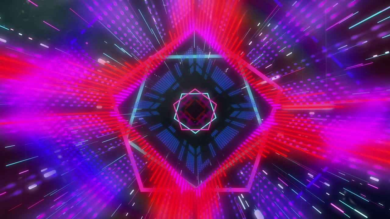 animación de formas de neón que se mueven sobre el túnel digital