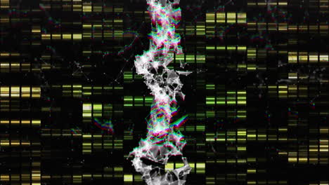 DNA-Strang-Mit-Digitaler-Datenverarbeitungsanimation,-Grüne-Muster-Auf-Schwarzem-Hintergrund