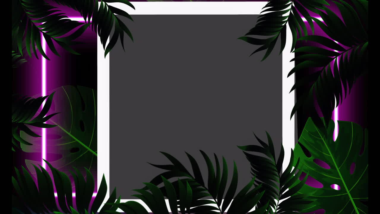 animación de hojas sobre el marco con espacio de copia en fondo negro