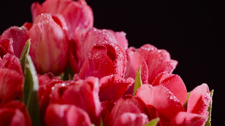 tautropfen auf frischen tulpen auf schwarzem hintergrund 7