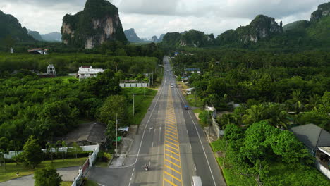 establishing view of thailand's krabi province with beautiful limestone cliffs