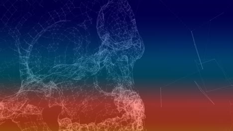 animation of 3d human skull and network of plexus connections on blue background