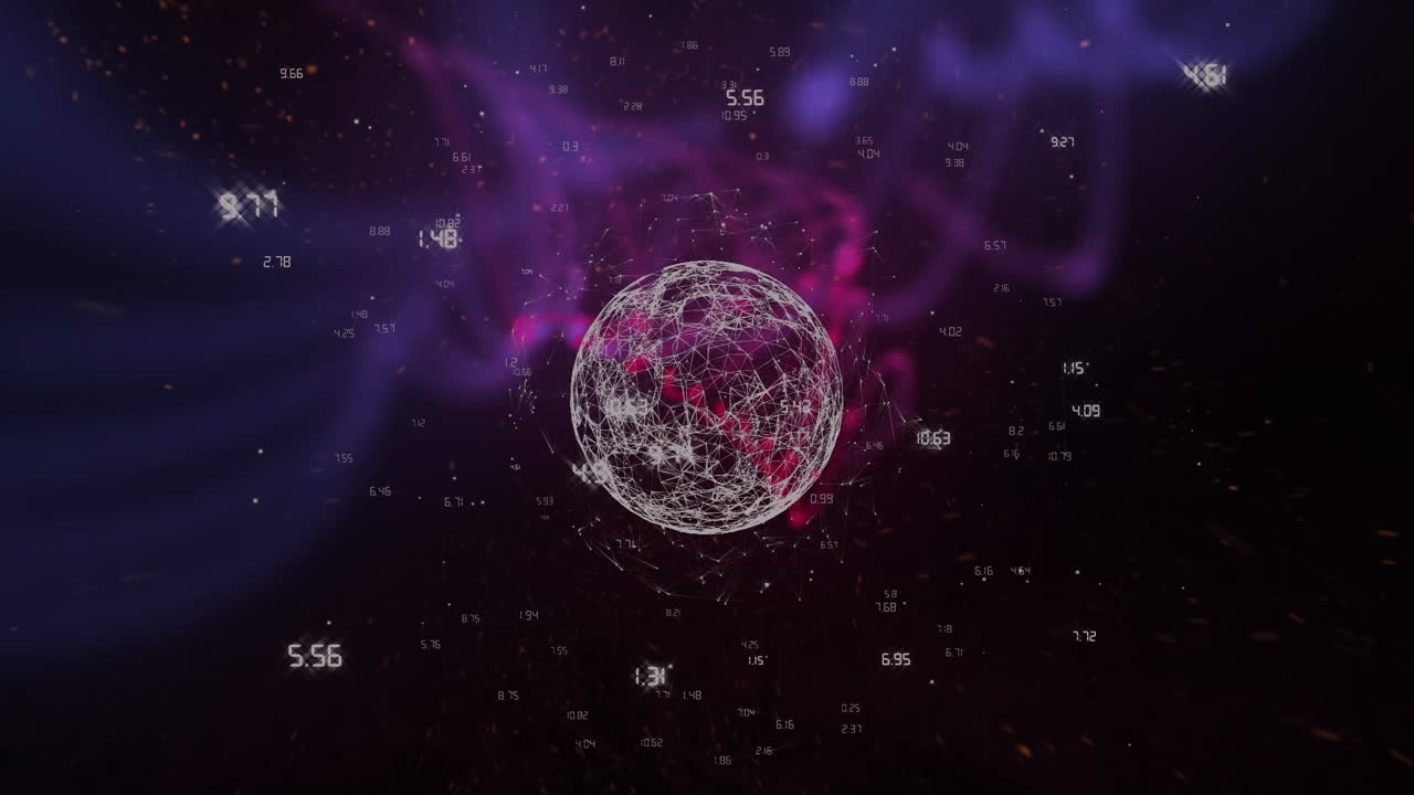 Animation of network of connections with numbers over globe