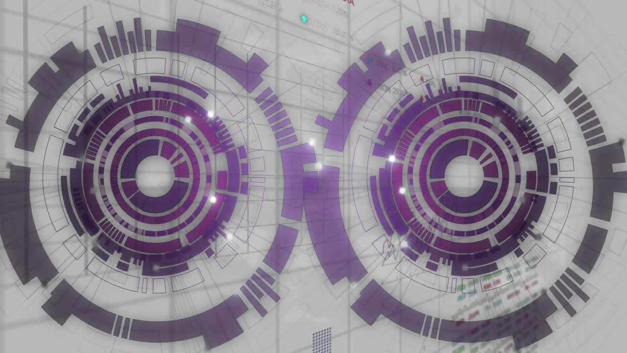 animación de escaneo de alcance sobre el procesamiento de datos financieros en fondo blanco.