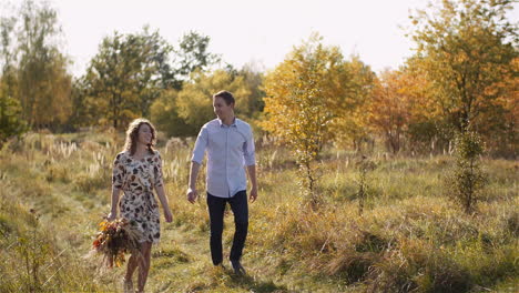 couple in love sharing meadow hug