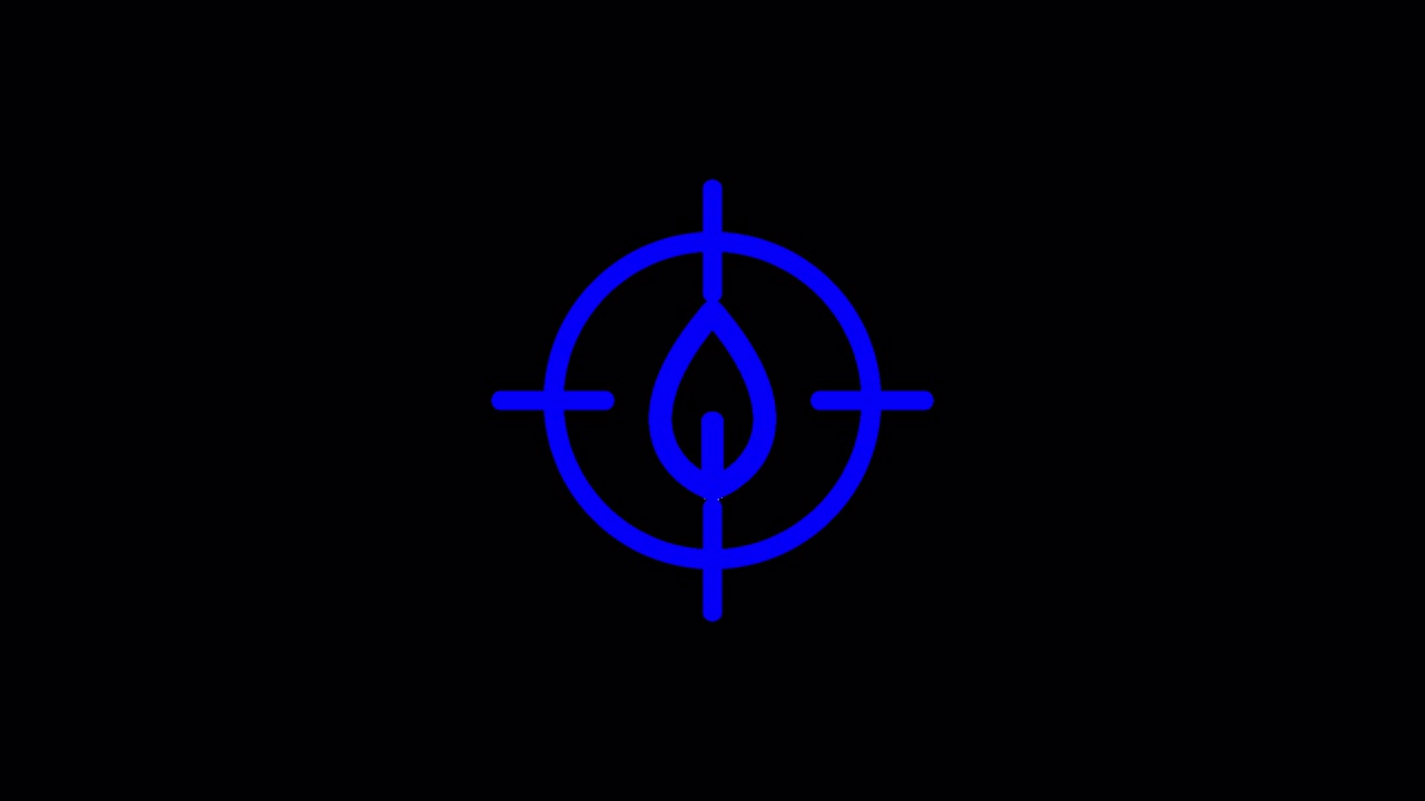 Blue Neon Leaf Icon Inside a Targeting Reticle on Black Background