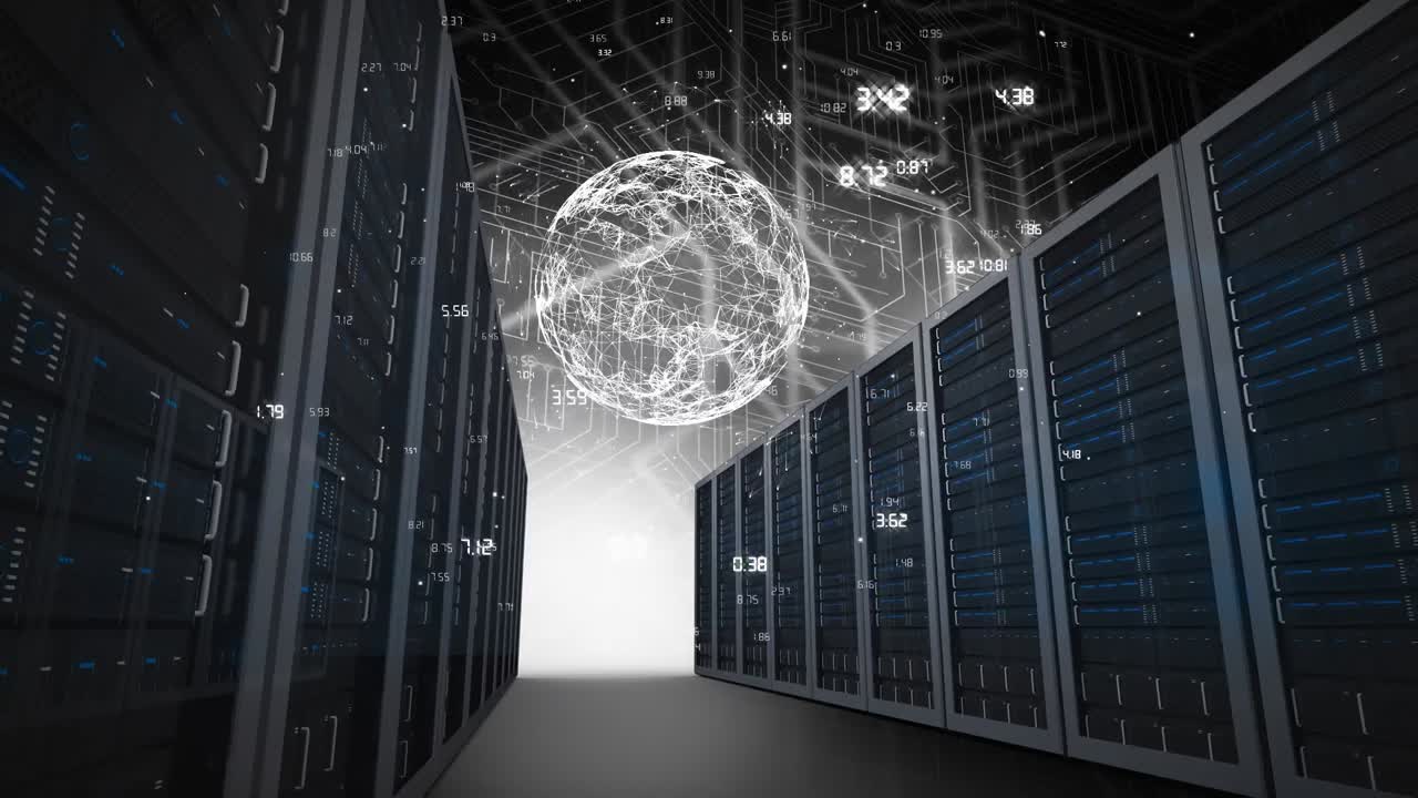 Animation of rotating globe in server room