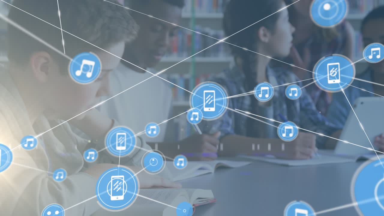 카우카스 네트워크 및 하늘을 통해 연결 네트워크의 애니메이션