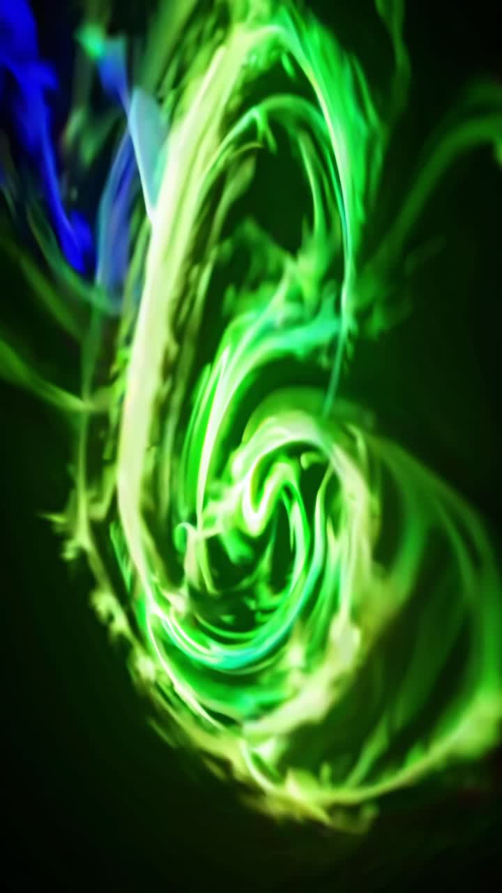 Smooth, flowing lines of light in shades of blue and green intertwine and create a dynamic, abstract composition against a dark background, evoking a sense of energy and movement