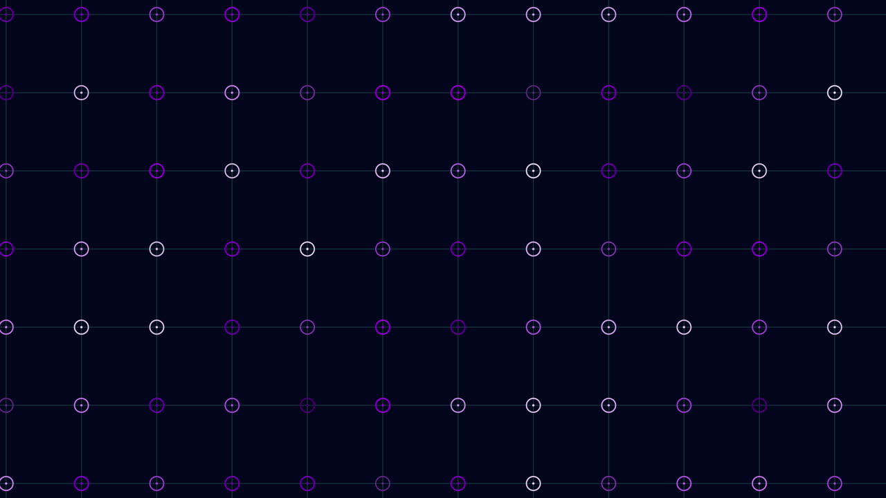 네온 기하학적 고리가 연속으로 있는 디지털 그리드
