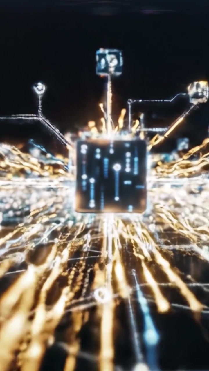 Dynamic Visuals of Light Streams and Abstract Geometric Shapes in Motion, Representing Technology and Digital Connectivity in a Dark Environment