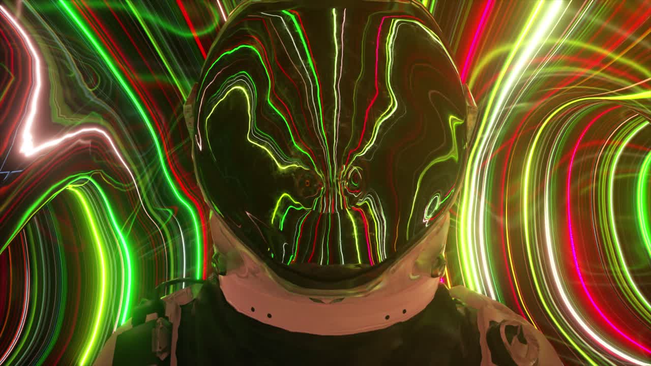 astronauta con un casco espacial de neón brillante