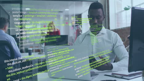 animation du traitement des données sur un homme d'affaires afro-américain utilisant un smartphone