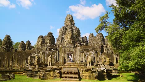 ancient bayon temple with stone faces inside angkor thom, siem reap, cambodia