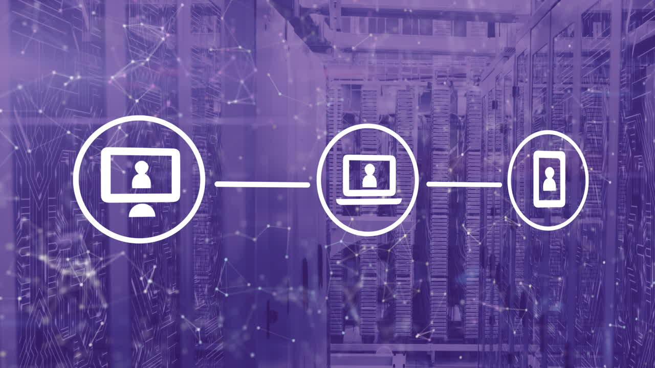 animación de iconos, procesamiento de datos digitales a través de servidores informáticos