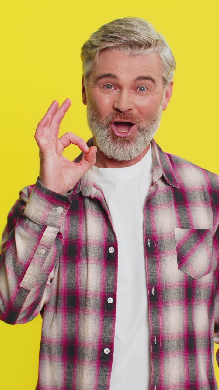 Happy caucasian man showing ok gesture like sign positive feedback celebrate victory approve idea