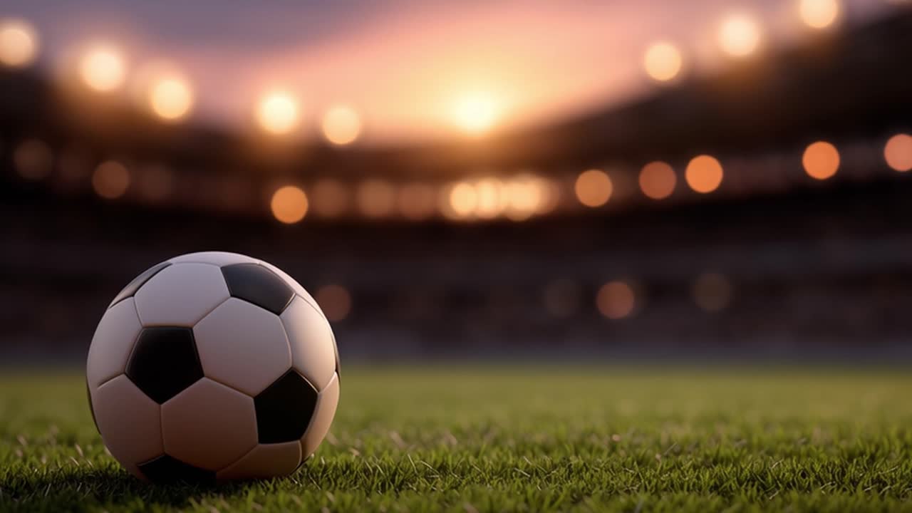 Bulanık Stadyum Işıklarıyla Yeşil Sahadaki Futbol Topu