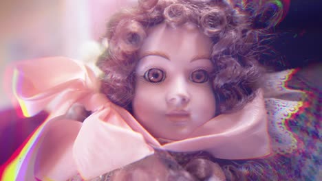 cara de muñeca espeluznante con iluminación espeluznante y desplazamiento cromático espeluznante
