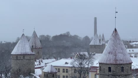 Invierno-En-El-Casco-Antiguo-De-Tallin:-Imágenes-En-4k-De-Torres-Nevadas-Capturadas-Desde-La-Plataforma-De-Observación-Patkuli