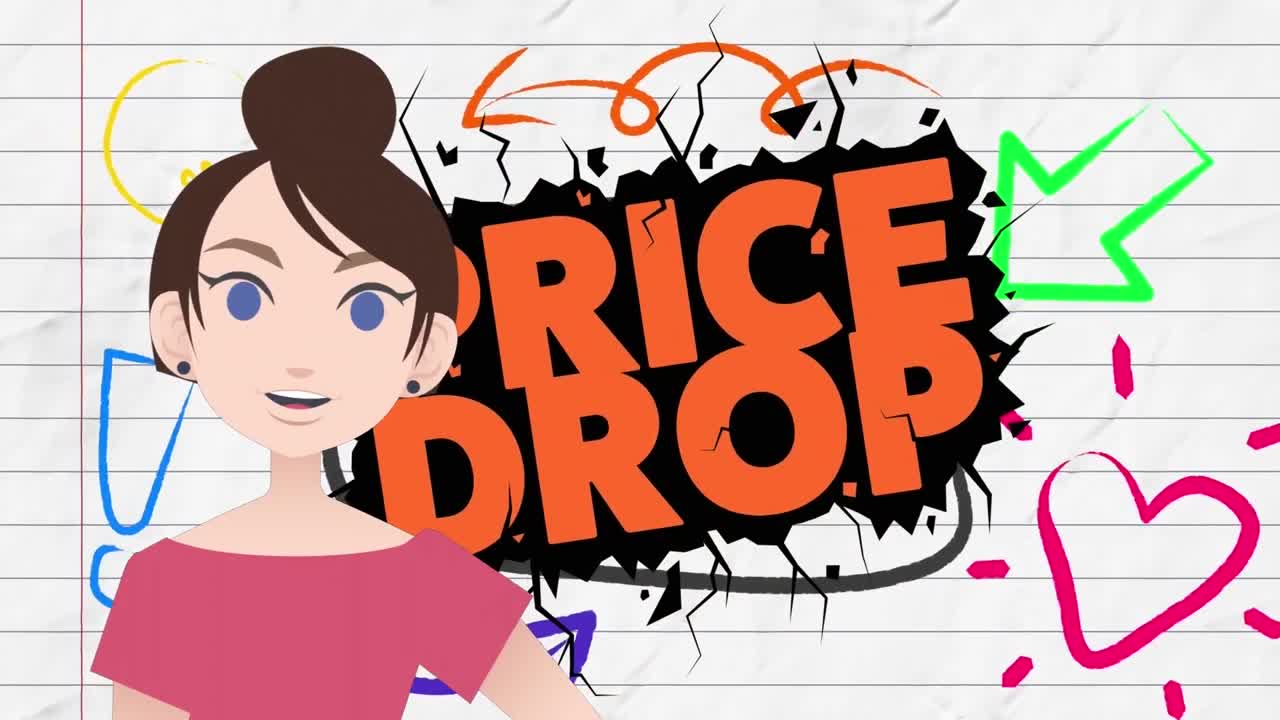 가격 하락 텍스트를 통해 이야기하는 여성의 애니메이션