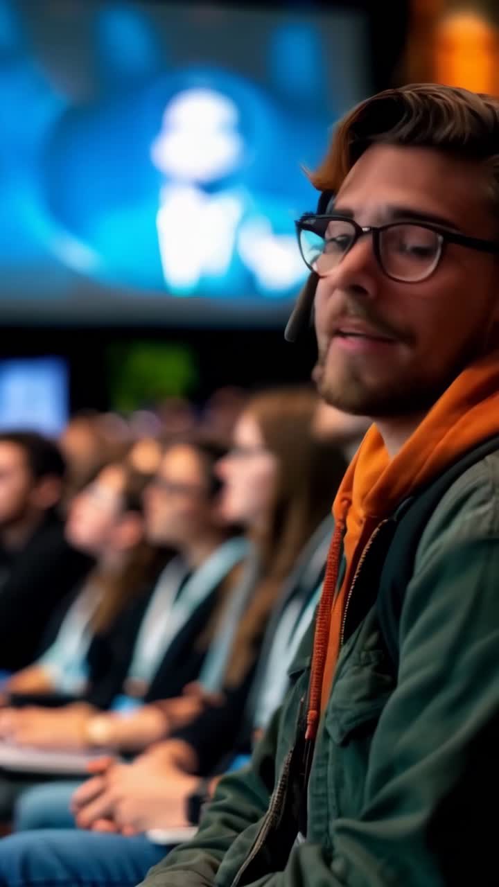 Espaço interior moderno open space para conferências e eventos com pessoas de negócios desfocadas