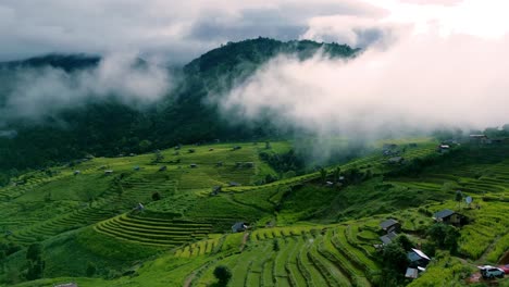 4k naturaleza cinematográfica imágenes aéreas de drones de las hermosas montañas y campos de arroz de ban pa pong piang en doi ithanon junto a chiang mai, tailandia en un día nublado