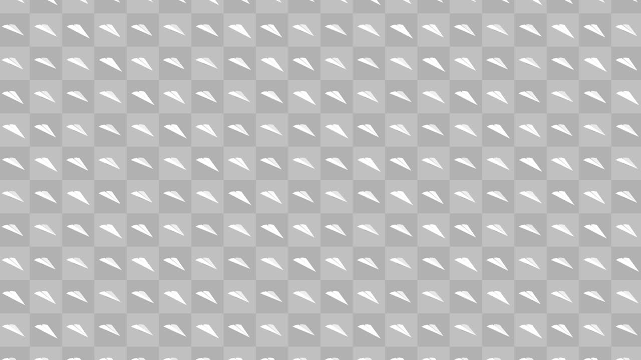 Handmade paper plane collection. Loop animation of flowing white paper plane on gray background. Business connection concept. Origami airplane flying.