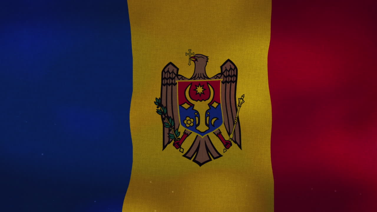 La bandera nacional de Moldavia ondeando