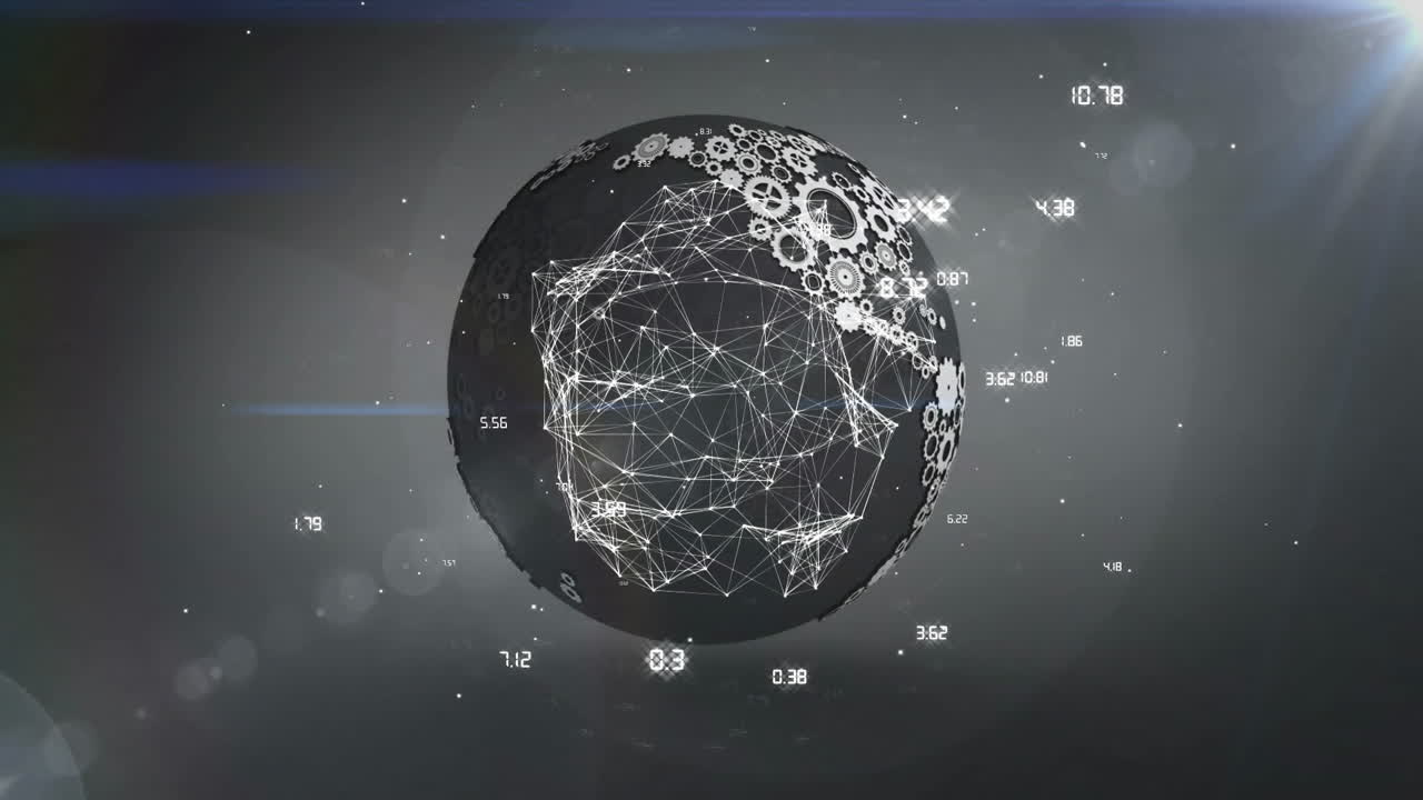 회전하는 지구 위의 연결 및 데이터 포인트 네트워크 애니메이션