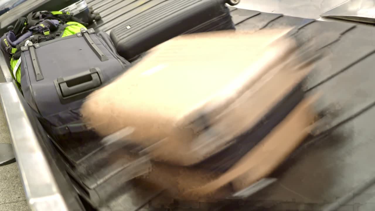 수하물 카루젤에 도착하는 수하물