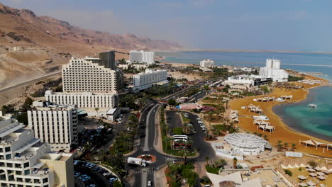 flying over the dead sea beach and resort hotels in israel