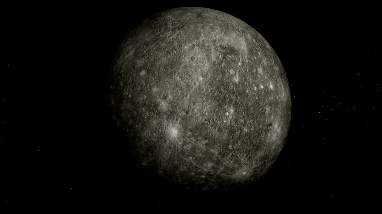 Planet Mercury orbiting in 4K, looped, solar system, 3D animation, alpha