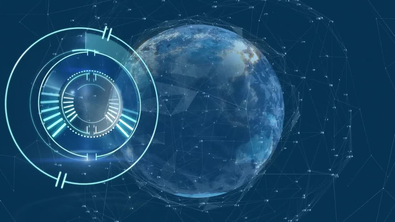 Animation of scope scanning over network of connections and globe