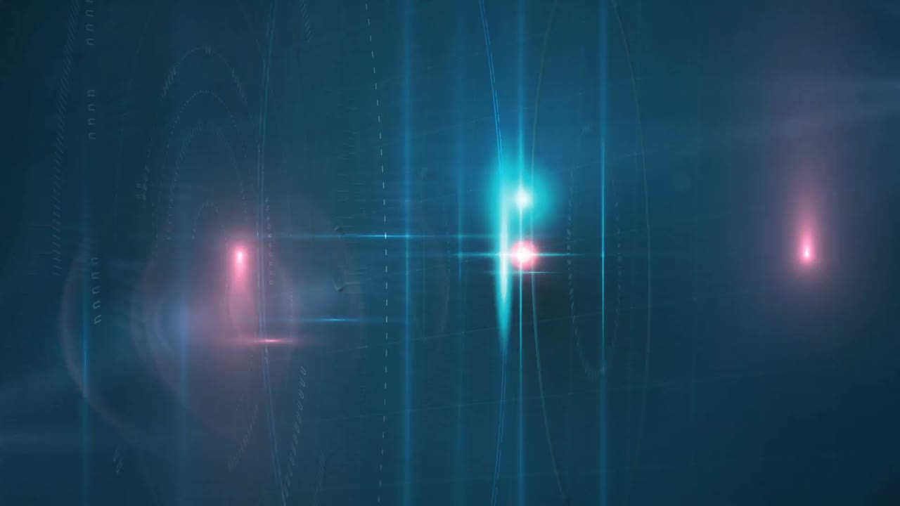 animación de luces azules y código de computadora contra un fondo negro