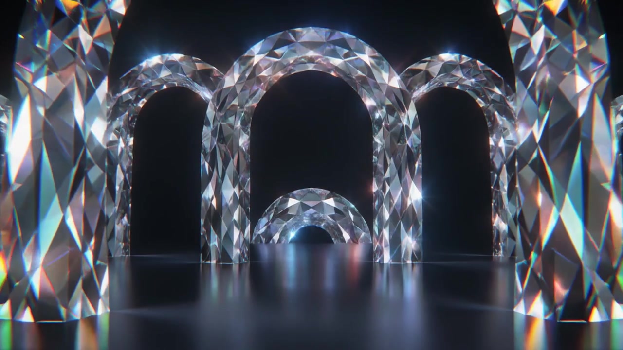 Abstract Diamond Arches Reflecting Light in Dark Space