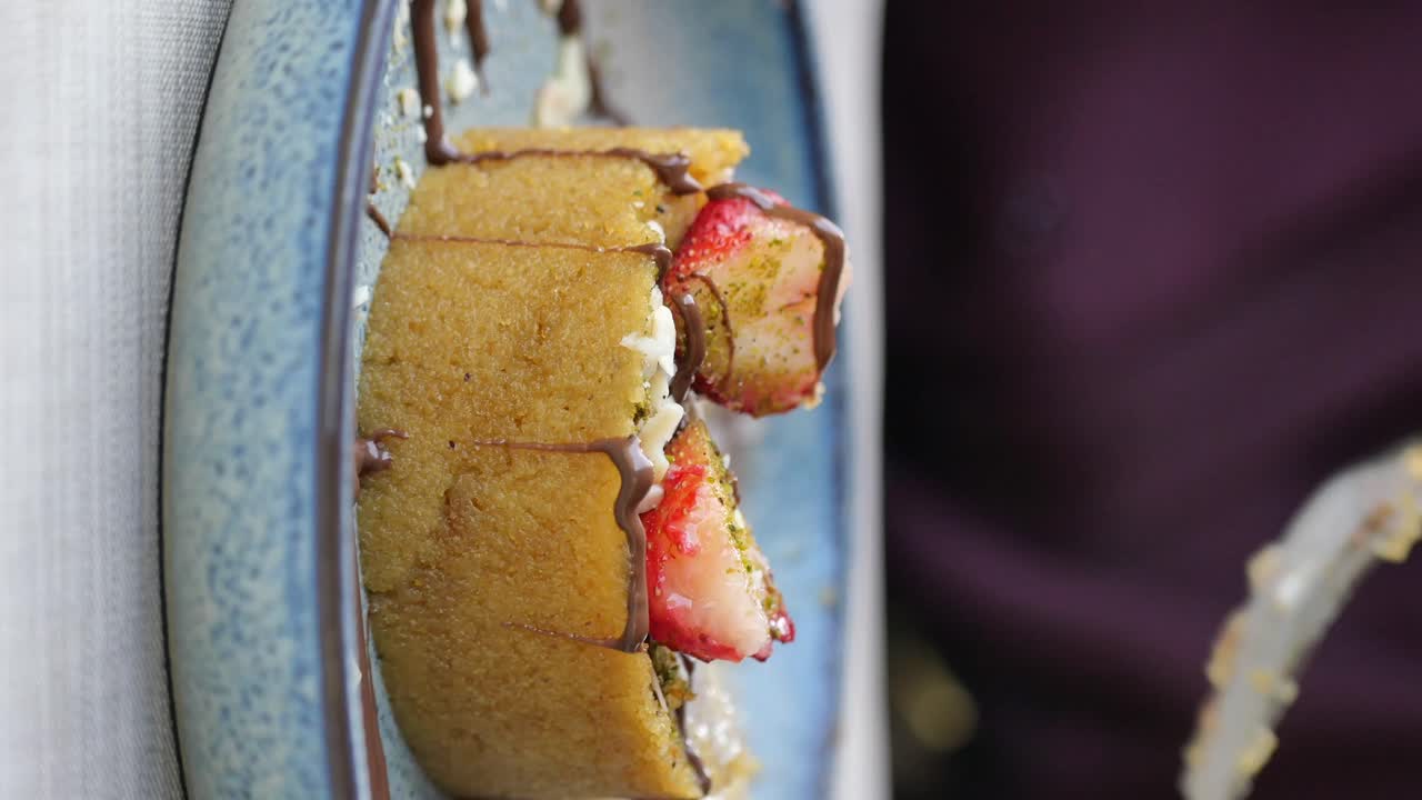 Dessert canape with strawberries and chocolate
