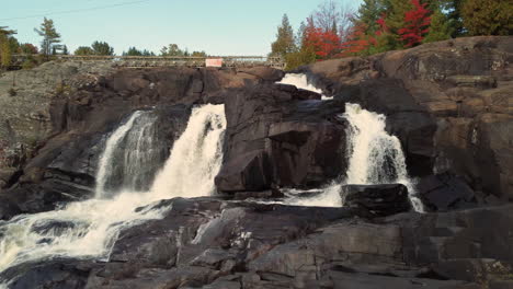 rocky waterfalls from muskoka river in bracebridge near algonquin park in ontario, canada