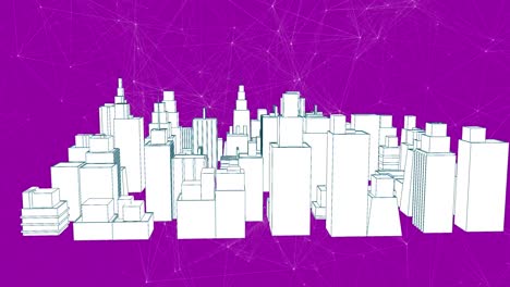 animación de la ciudad digital a través de una red de conexiones en fondo púrpura