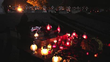 lantern on cemetery in full moon night background, halloween concept.