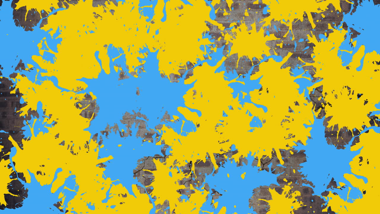 animación de manchas anaranjadas y azules sobre la pared