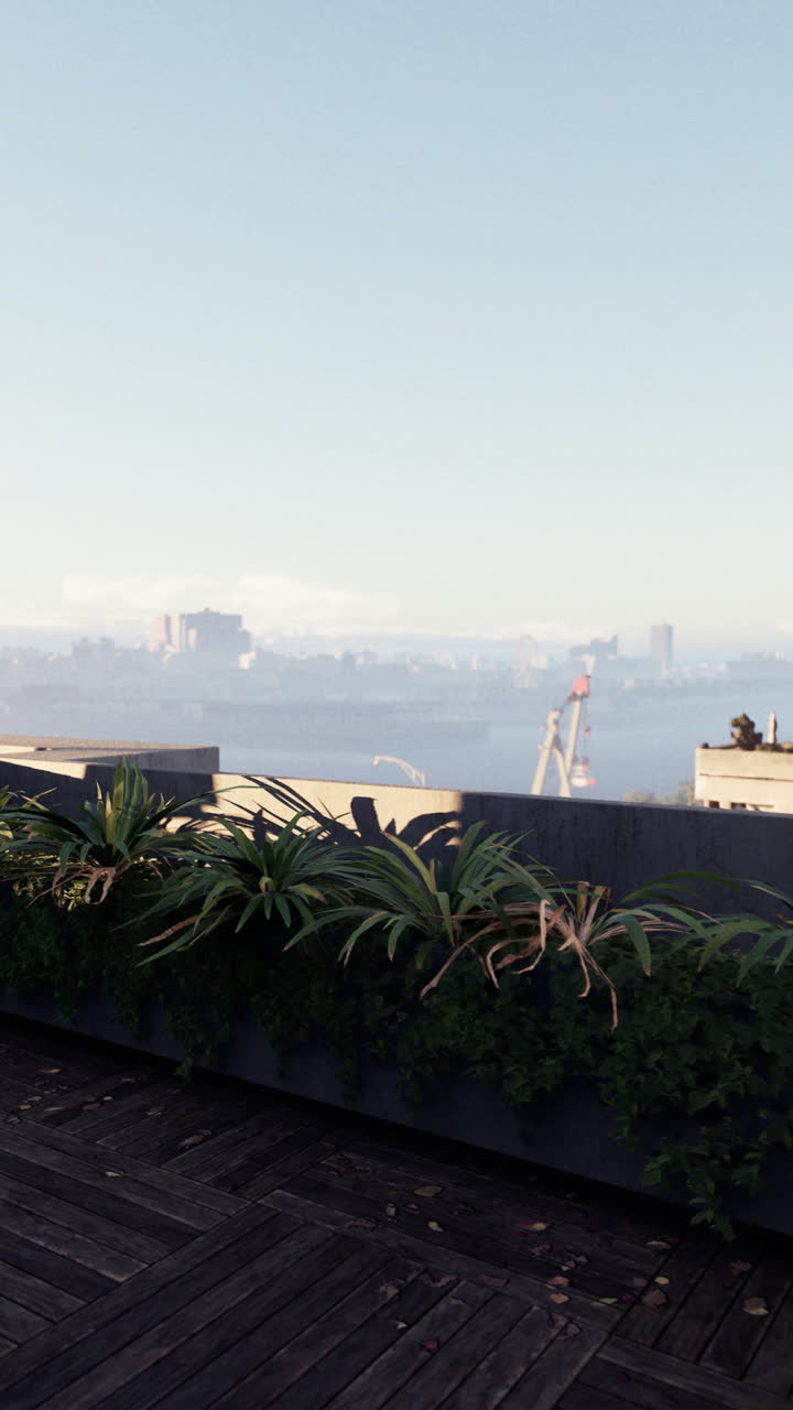 balcón moderno en la azotea con vista a la ciudad