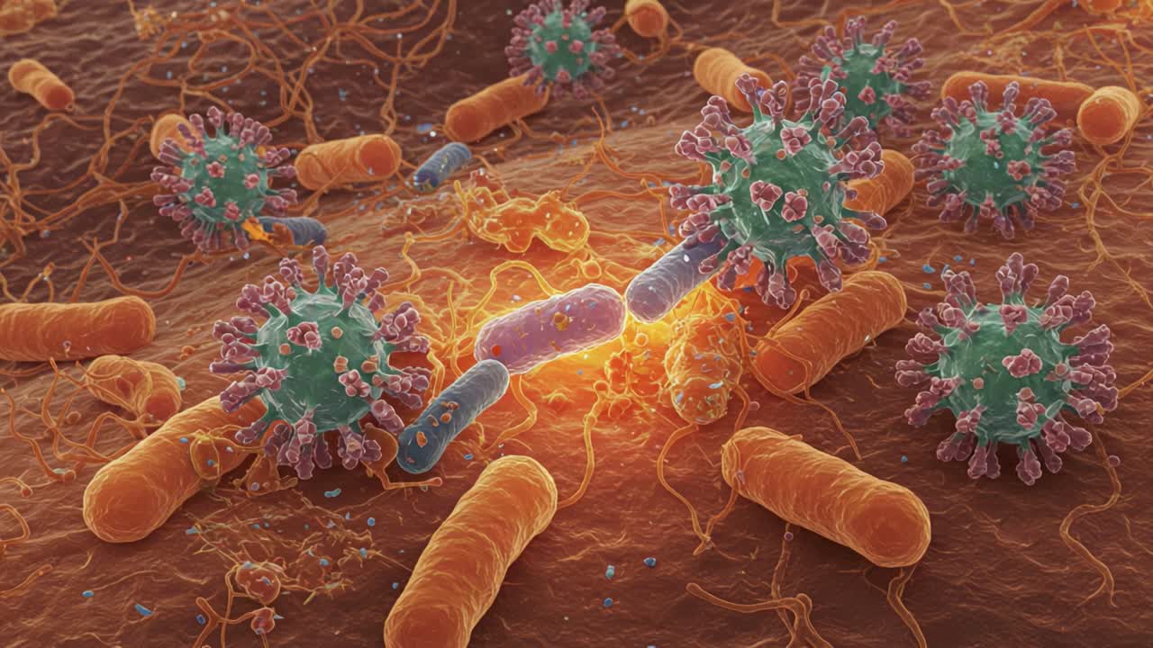 Microscopic View of Viruses and Bacteria Interaction Highlighting Complex Biological Processes Under the Lens of Advanced Imaging Techniques