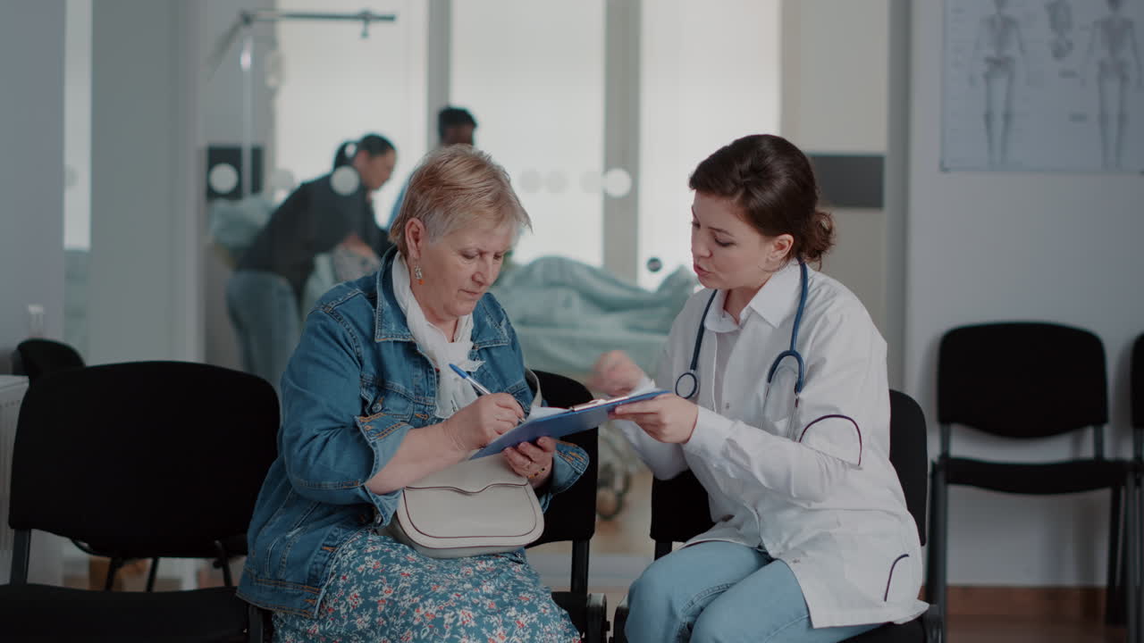 Close up of doctor giving medical advice to senior woman