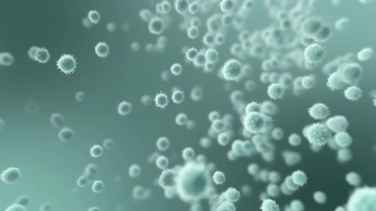 Microscopic View of Floating Viral Cells in Fluid