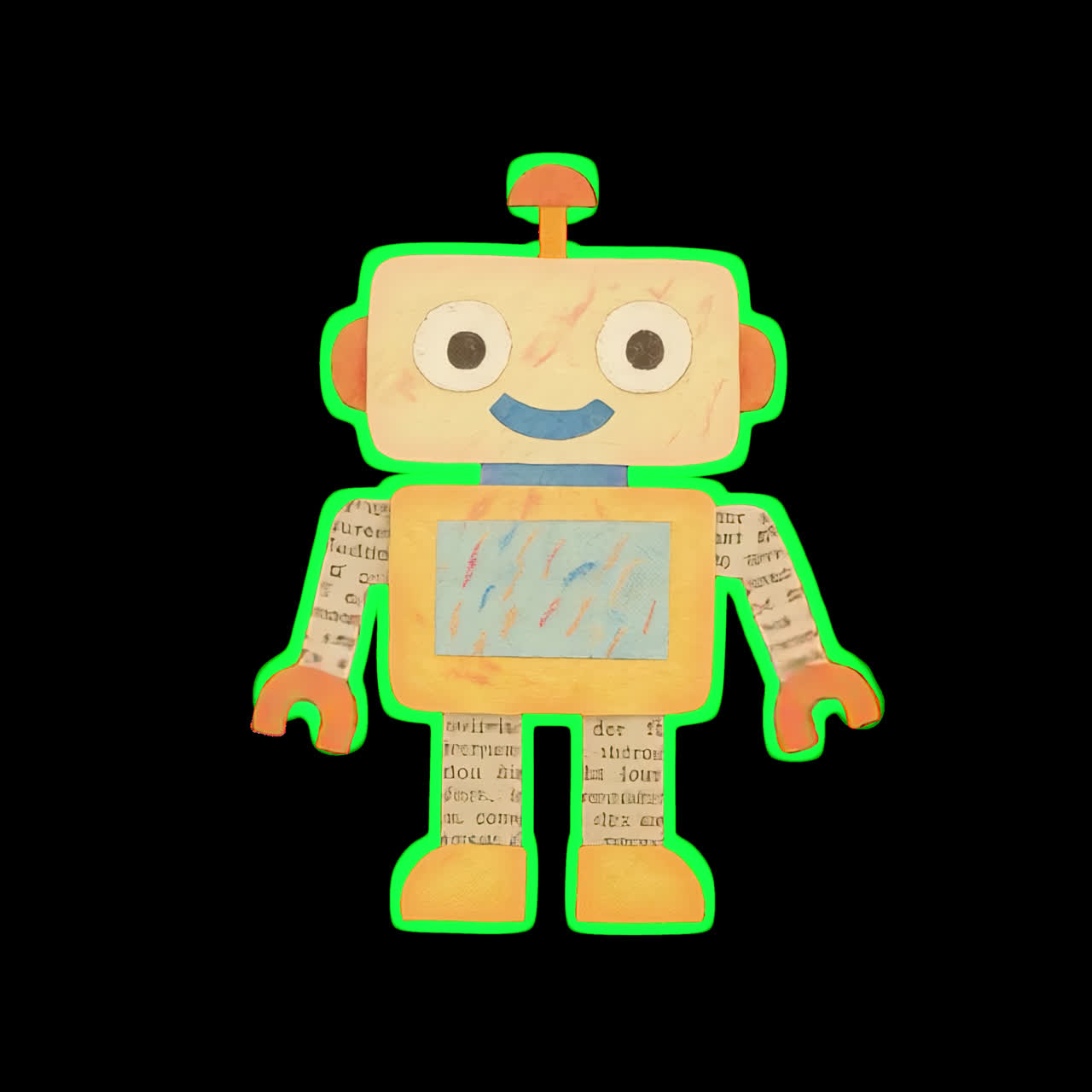 Playful robot illustration art animation isolated asset, transparent 4K video, alpha channel, ProRes